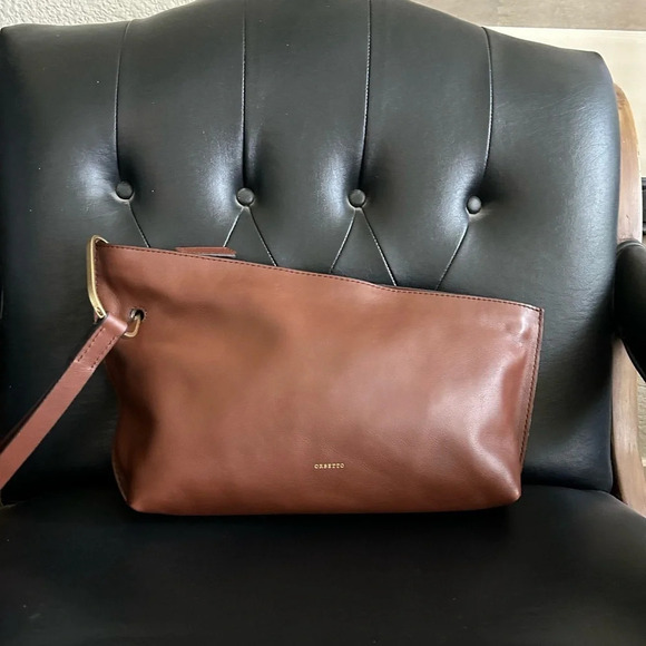 Orsetto Brown Smooth Super Luxurious Leather Clutch w/Gold Hardware Asymmetrical - Picture 8 of 12